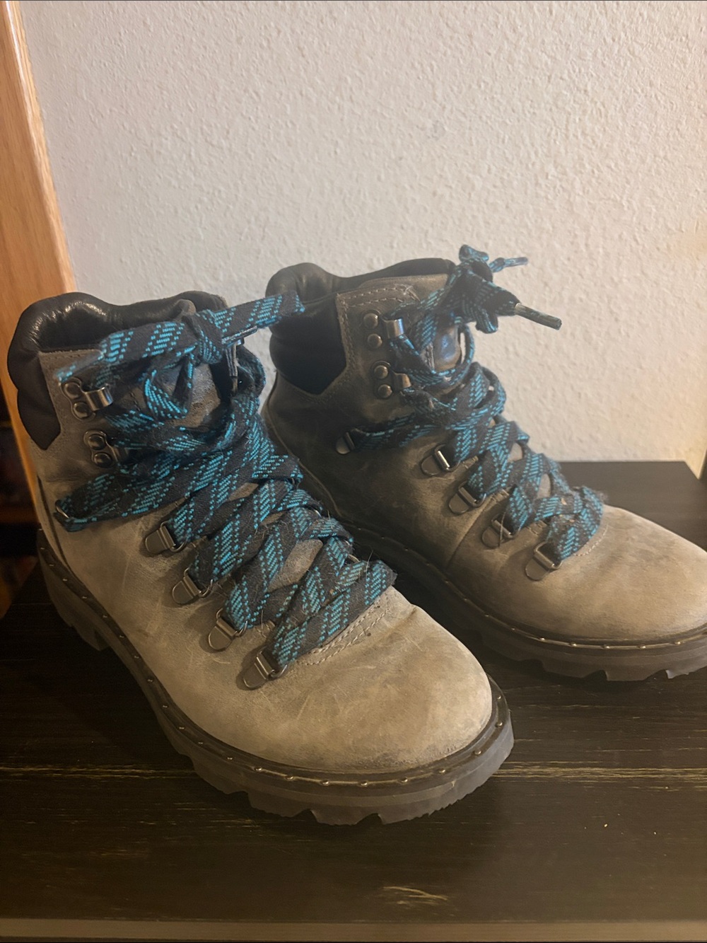 Sorel Gray Hiking Boots with Blue Accent Laces
